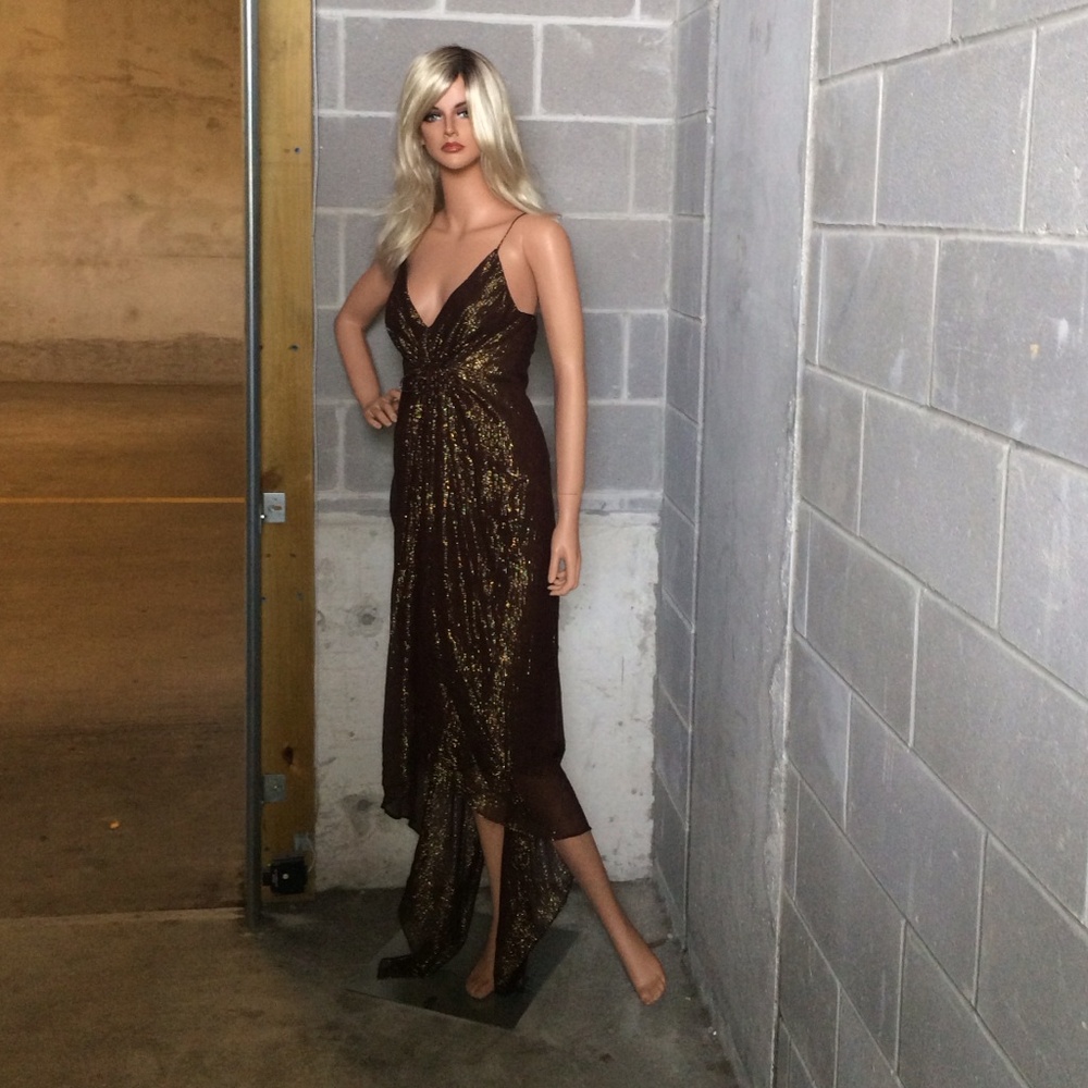 Nicole Miller Brown Gold Formal Gown EUC SZ 2 SEXY